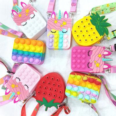 China 2021 hot sale cute little girl child popit child chain cute chain silicone pop it small child jelly coin purse and handbags for sale