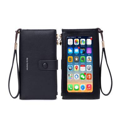 China SlotsRFID Multi-Function Korean Women's PU Wallet Multi-Card Anti-Theft Swiping Wrist Bag Touch Screen Phone Bag for sale