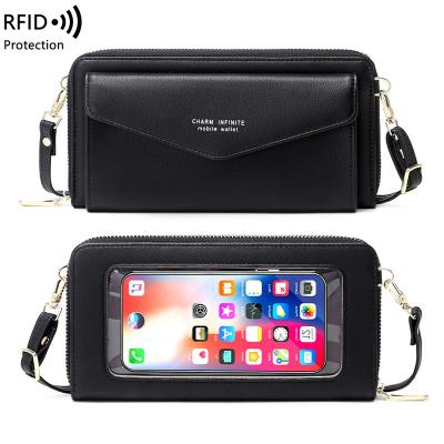 China WomenRFIDAnti-theft Female Touch Screen Phone Bag Swiping Mobile Phone Bag Transparent Cross - Female One-shoulder Mini Body Wallet Bag for sale