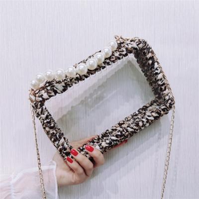 China Popular of bag in finish handbag fashionable transparent woven material shoulder bag Europe and America small wind square acrylic fragrant net red diy handmade bag for sale