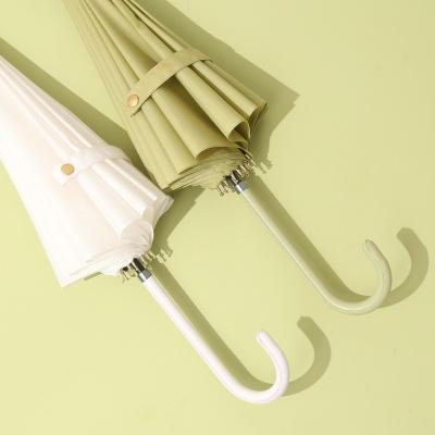 China Special Customized Promotional Solid Color Leather J Handle 16K Automatic Open Straight Umbrella Paraguas for sale