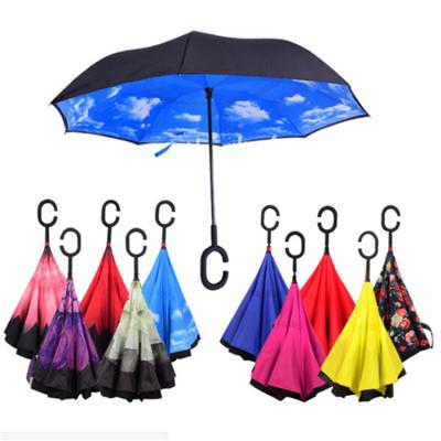 China All In 1 2020 Design Magic C Handle Double Layer Reverse Umbrella Inverted Upside Down Umbrella for sale