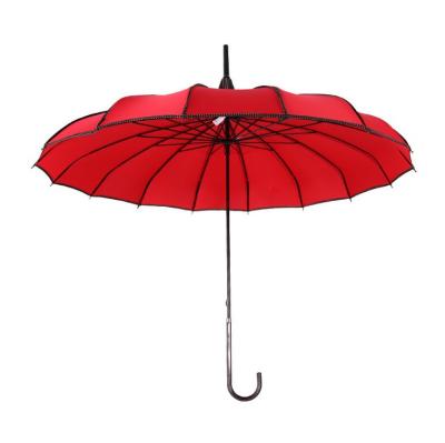 China Promotional Customized Special Wholesale 16Ribs Ping Manual Pagoda-Shaped Long Handle Red Umbrella For Women for sale