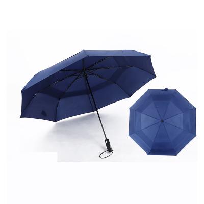 China Special Customized 3 Folding Umbrella Custom Prints Logo Wholesale Double Layer Golf Automatic Folding Umbrella for sale