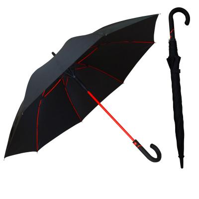 China Customized Hot Selling Special Amazon Golf Umbrella Red Frame Fiberglass Straight Umbrella With Hook Handle for sale