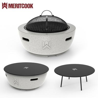 China Outdoor Stocked Magnesium Oxide Fire Pit Bowl BBQ Grill with Table Patio Heater MgO Brazier Fire Pit Portable Camping Smokeless Stone for sale