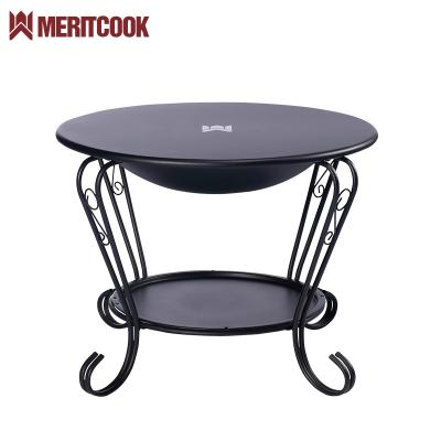 China Customized Outdoor Steel Table Stocked Fire Bowl with Cooking Grill Camping Patio Portable Garden Heater Fire Pit Basket for sale