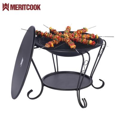 China Outdoor Steel Stocked Fire Bowl Table with Cooking Grill Portable Garden Heater Fire Pit Basket Camping Patio for sale