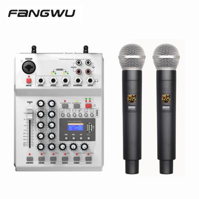 China Mixer Console Professional 2 Handheld Wireless Mic Audio Effect Mixer Mixing Console for sale