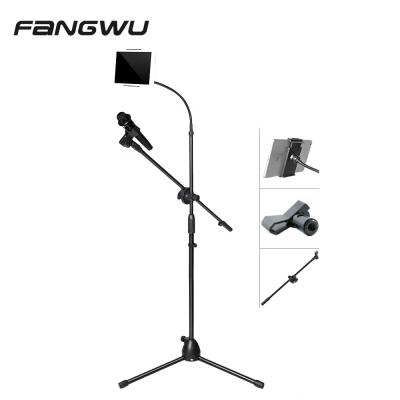 China Hot Selling Microphone Floor Stand Microphone Stand Tripod Stand Set with Tablet Stand for Live Show Streaming for sale