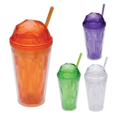 China Durable Clear Transparent Food Grade BPA Free Wall Decorative Hard Plastic Double Cups 16 oz Acrylic Tumbler With Straw for sale