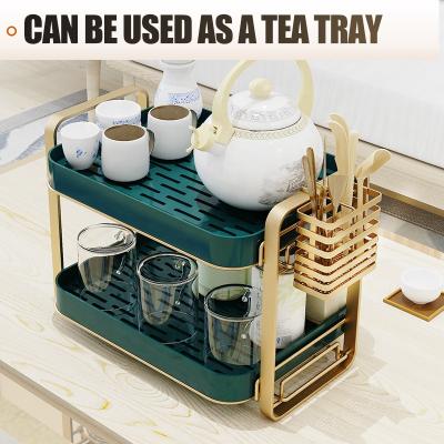 China Sustainable Dishwasher Double Drain Rack With Tray Metal Removable Kitchen Cup Organizer Storage Tableware Drying Rack for sale