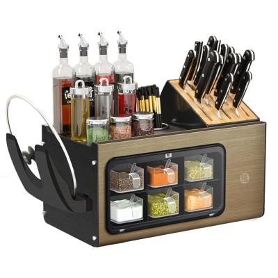 China Creative Modern Viable Kitchen Spice Rack Countertop Multifunctional Multifunctional Spice Rack With Cutting Board Knife Holder for sale