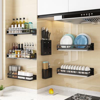 China Multifunctional Wall Mounted Minimalist Kitchen Spice Shelf Towel Rack Stainless Steel Wall Organizer for sale