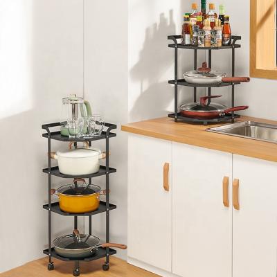 China Minimalist Kitchen Shelves Movable Triangular Kitchen Floor-standing Pan Storage Pot Holder Rack for sale