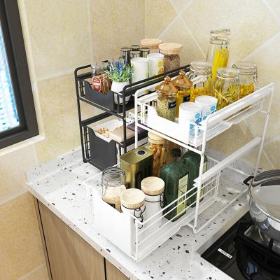 China Sustainable Multifunctional Kitchen 2 Layer Sink Pull-Out Rack Floor-Standing Spice Storage Rack for sale