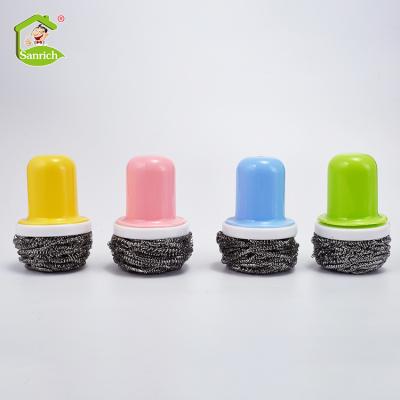 China Sustainable Promotional Stainless Steel Scrubber With Handle Reusable Dish Scrubbers For Pot Wash Dish for sale