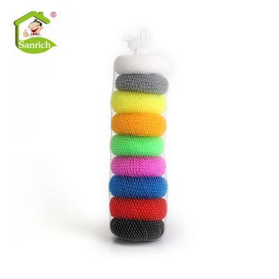 China Sustainable Multi Colors Household Daily Necessity Products Kitchen Cleaning Mesh Wire Plastic Scourer for sale