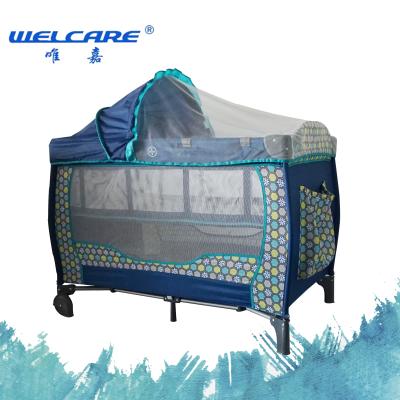 China Modern Foldable Luxury Baby Playpen with Half Canopy and Second Seat Travel Cradle Baby Hutch Bed for Baby Sleeping and Playing Modern Metal for sale