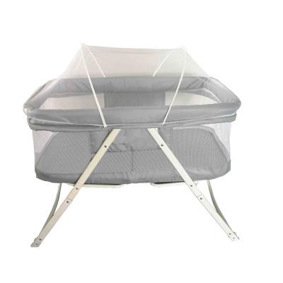 China Modern Beige Children's Aluminum Swing Bed Baby Crib Baby Cradle for sale