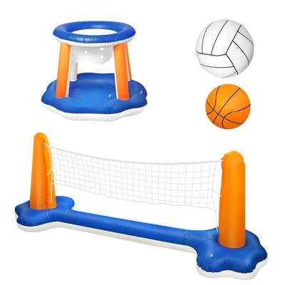 China Portable Inflatable Pool Float Set Pool Volleyball Net With Basketball Hoops And Play Water Swimming Volleyball For Kids Toy for sale