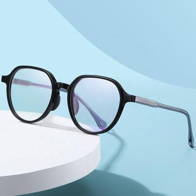 China 10 Years OEM Experience New Style Eyewear 202 Anti Safety Oval Light Blue Glass TR90 Optical Eye Protection Frames Acetate Temple Myopia Glasses for sale