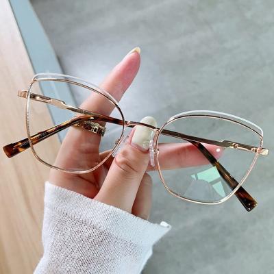 China 10 Years OEM Experience High Quality Women Eyewear 509 Cat Eye Blue Light Blocking Optical Glass Metal Double Color Frames Prescription Glasses for sale