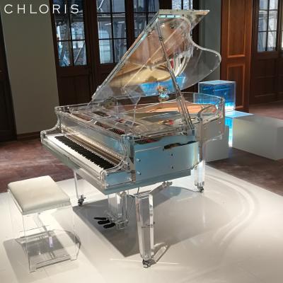 China Mechanical Clear Acrylic Piano for Sale HG-168A with LED Lights Crystal Silver Baby Grand Piano for sale