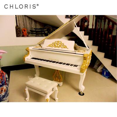 China Mechanical Design Antique Gold Carving White Grand Piano 186 for sale