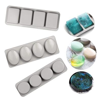 China New Workable 4 Cavity 3 Shapes Soap Silicone Mold For Making 3D Soaps Diy Handmade Cake Mold Decorating Wax Candle Tray Tools for sale