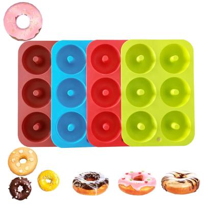 China Sustainable 6 Cavities Silicone Donut Mold Bagel Donuts Pan for Baking Tray Measures Just Pop Out Make Perfect Donut Cake Cookie Bagels for sale