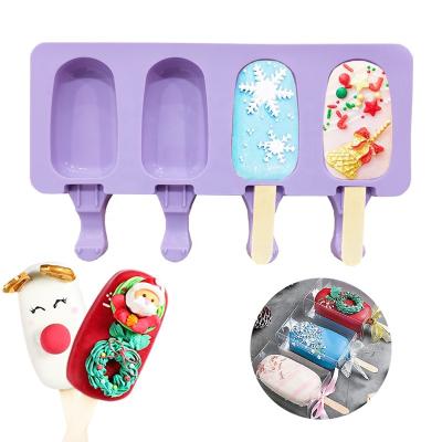 China Viable Popsicles Molds Cake Pop Molds Silicone 4 Cavities Homemade Mini Oval Mold Maker Ice Pop Molds With 20 Wooden Stick for sale