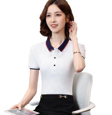 China Anti-Wrinkle 95% Cotton 5% Polyester Women's Sportswear Polo Golf Casual Wear Plain Short Sleeve Polo Plaid Blouse for sale