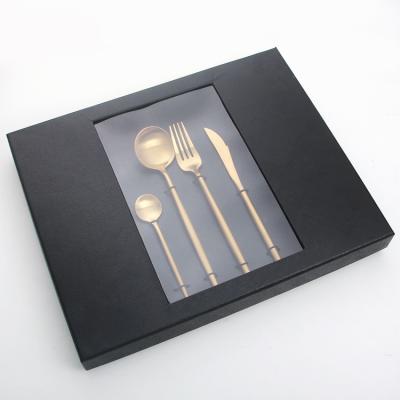 China 2021 new arrivals viable gold cutlery set with popular gift box spoons and forks for wedding dropshipping agent for sale