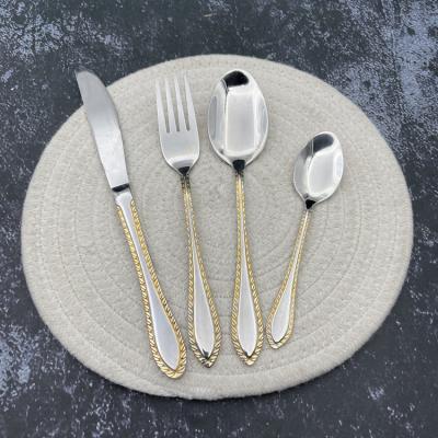 China Viable Popular Design Table Spoon Set Stainless Steel Cutlery Gold Forks Bulk Flatware Set Classic Export Large Spoon for sale