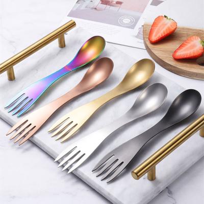 China Viable New Products For 2021 Spork Baby Spoon And Forking 304 Stainless Steel Silver Functional Lovely Shape Baby Fork Baby Spoon for sale