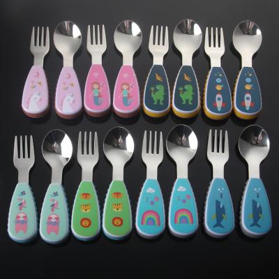 China Sustainable Trend Products Kids Stainless Steel Cutlery Set Lovely Handle Cartoon Customized Kids Flatware Set Flatware Spoon Set for sale