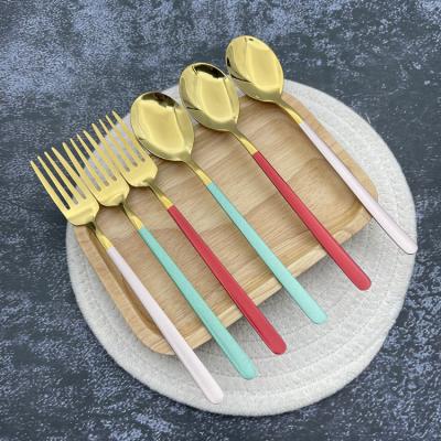 China Sustainable High Quality Stainless Steel Cutlery Fork Spoon Gold Color With Plating Handle for sale