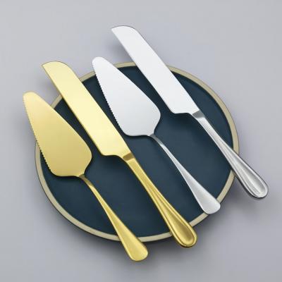 China Viable hot Amazon tending 2021 cake knife set to wedding set stainless steel gold cake knife and server set dinner spoon fork for sale