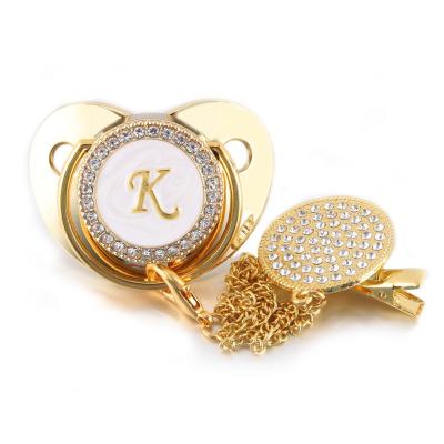 China Wholesale Free Custom Royal Baby Pink Teether Bling Diamond Pacifier BPA Crown Silicon Clip For Toddler Newborn Infant for sale