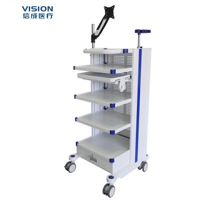 China Hospital Industrial Medical ABS Plastic 4 Trayers And Mobile Arm Endoscope Laparoscopy Trolley for sale