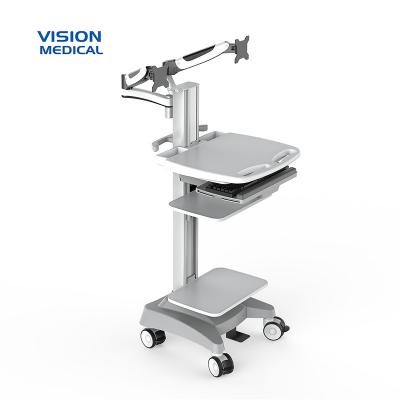 China Industrial Mobile Hospital PC Trolley Surveillance Equipment Trolley ABS Plastic Mobile Computer Trolley With Stand Solution for sale