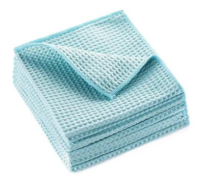 China 30*30cm Pale Blue Waffle Weave Towel Microfiber Stocked Waffle Weave Drying Towel Fabric for sale