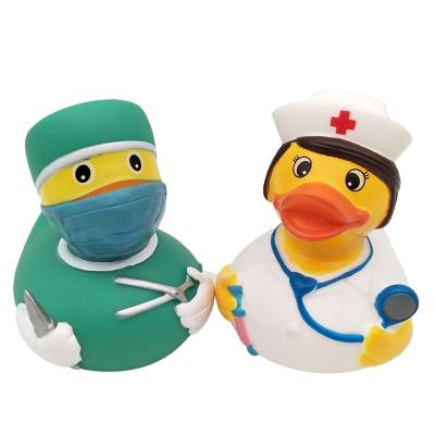 China Bath Toy Promotional Doctor Shape Duck Toy Nurse Baby Shower Floating Bath Toy Beach Rubber Duck for sale