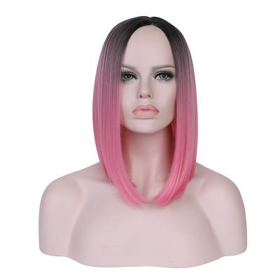 China New Fashion Hair Body Wave Wigs Hair Black Transparent Swiss Head Anogol Ombre Wigs Pink Straight Synthetic Ombre Wig for sale