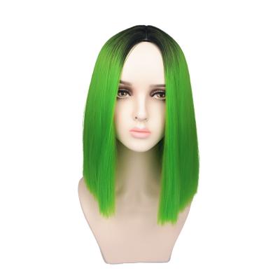 China New Fashion Halloween Yaki Ombre Green Ombre Green Black Color Heat Resistant Straight Synthetic Hair Wigs for sale