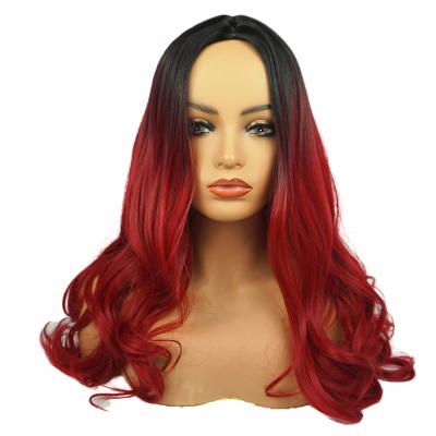 China Wholesale 28inch 280G Ombre Black Red Color Cosplay Party Long Cerly Deep Wave Women Synthetic Wave Wigs for sale