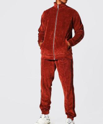 China Custom Made High Quality Men's Velor Sweatsuit Funnel Neck Size Plus Velvet Men's Velvet Sweatsuit for sale