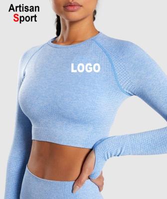 China OEM Breathable Gym Wear Fitness Suit Cropped Long Sleeve Seamless Top Women Workout Tops Shirts For Women Sports Tops Gym Women for sale