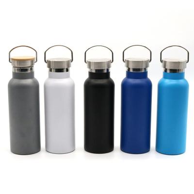 China PORTABLE wholesale double wall sport vacuum flask bamboo wide mouth drinks metal insulated stainless steel water bottle with custom logo for sale